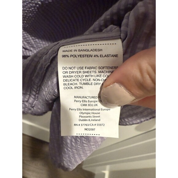 NWT Perry Ellis Stretch Purple Textured Stripe Mens Short Sleeve Button Up XL - Picture 3 of 5